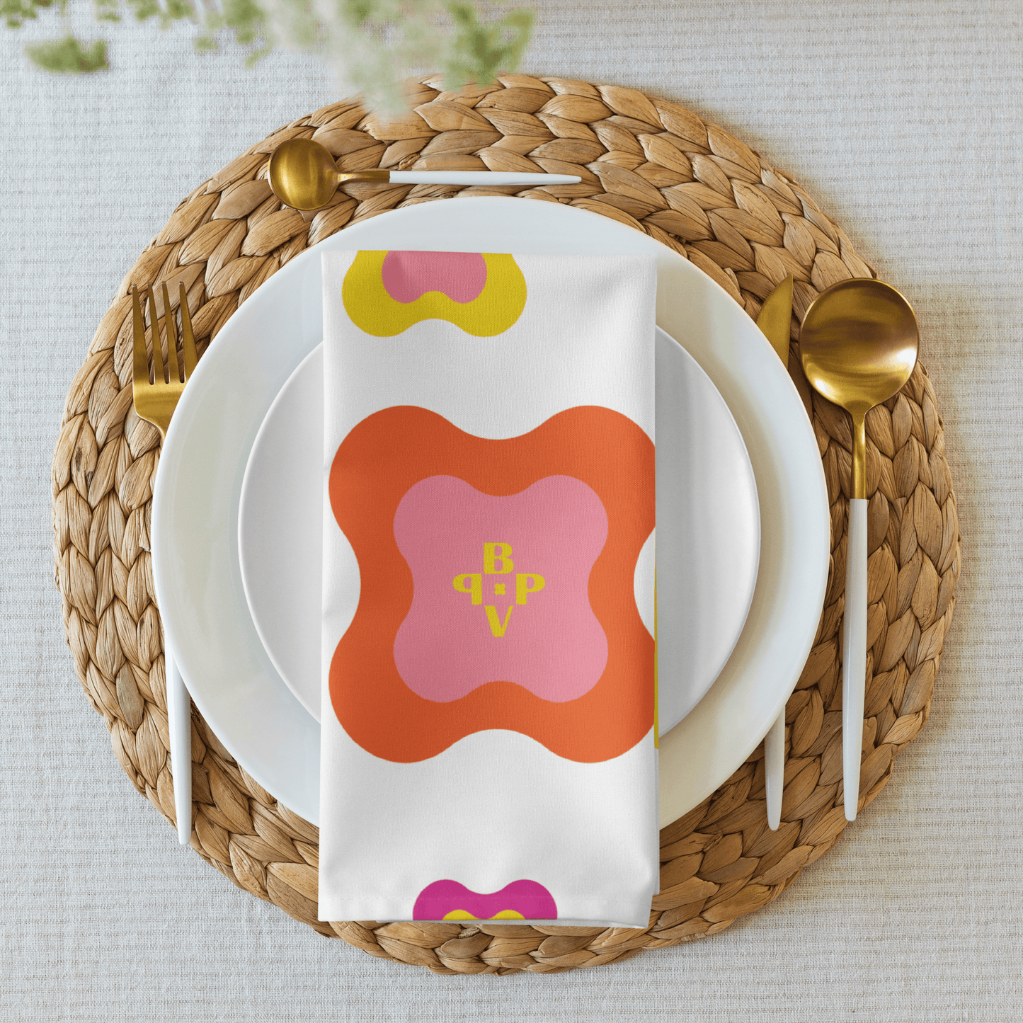 Yellow and pink Cloth napkin set of 4 - BPVPDesign